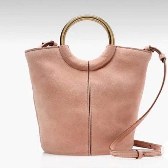 J. Crew Handbags - J.CREW SUEDE BUCKET BAG CROSSBODY BLUSH WITH BRASS HANDLES
